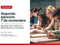 Publicouse na páxina web da USC a data do segundo exercicio para o posto de Auxiliar de Arquivos e Bibliotecas da USC (quenda aberta C1). Data: 7 de novembro ás 9:30 h na Facultade de Economía e Empresa de Santiago de Compostela.